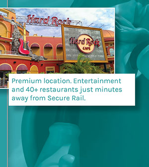 Premium location. Entertainment and 40+ restaurants just minutes away from Secure Rail.